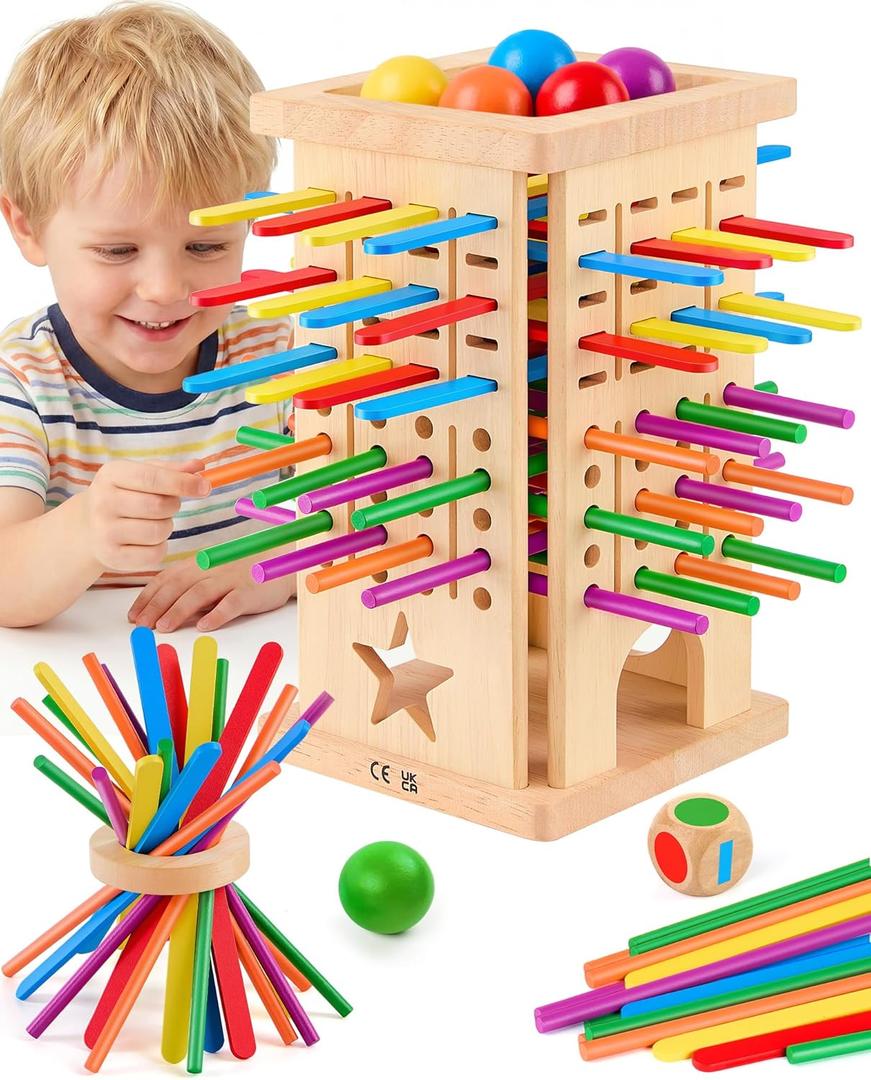 Montessori Game Wooden Board Game, Montessori Toys for 3 4 5 6 Year Olds, Board Games for Kids 4-6, 21 Sticks 21 Strips Fine Motor Skills Toy Family Game, Math Wooden Stick Game, Gift Boys Girls