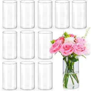 6 Inch Glass Cylinder Vases for Centerpieces | 12Pcs Clear Small Flower Vase for Wedding Decorations, Floating Candle Vases in Bulk, Hurricane Candle Holders for Table, Home Dcor