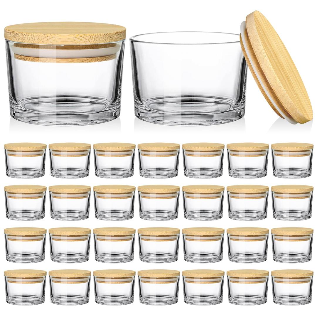 SUPMIND 30 Pack 4oz Clear Candle Jars, Small Wide Mouth Glass Empty Jars with Bamboo Lids for Making Candle, Bulk Container, Missing Items