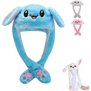 Bunny Hat, Ear Moving Jumping Funny Plush Cap for Cosplay Dress Up Party Holiday, Easter Rabbit Ear Flap Cap
