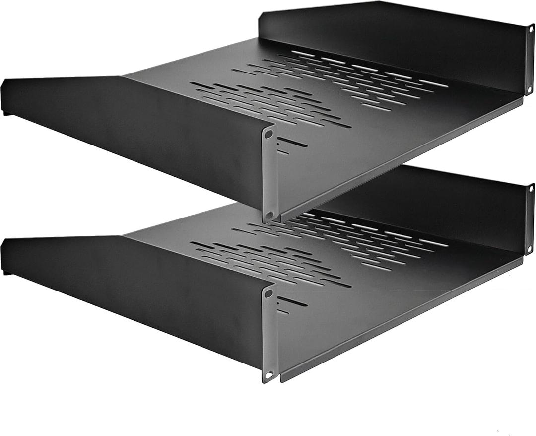 RIVECO 2U Server Rack Shelves for 19" Network Cabinet, Rack Mount Vented Cantilever Trays for Deep IT & Audio Equipment, 18" Depth, 2 PCS Black
