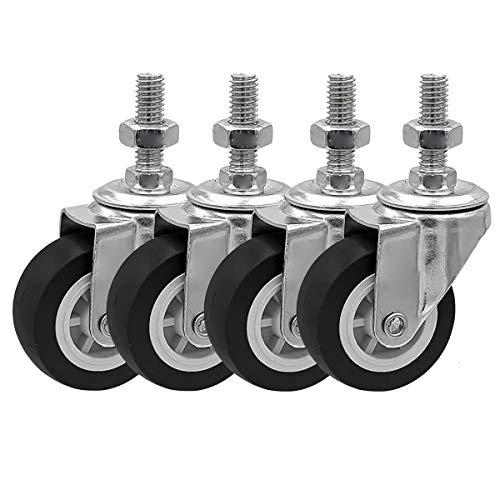 FactorDuty 2 Inch Black Caster Wheel 3/8"-1.2" Threaded Stem Mount Caster Wheel Polyurethane Wheels Premium Non Marking No Noise 65LB Per Wheel (Pack of 4)