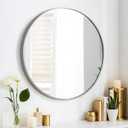 SCWF-GZ 24" Round Mirror Circle Wall Mounted Hanging or Against Wall Aluminum Alloy Metal Frame Dressing Make-up Mirrors for Entryway Bedroom Bathroom Living Room 24 inch Silver