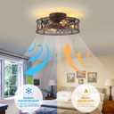 20" Caged Ceiling Fans with Lights Flush Mount Ceiling Fan with Remote,Small Black Low Profile Bladeless Ceiling Fan Light Fixture for Bedroom, Kitchen, Dining Room 4 bulbs Included,6 Speeds