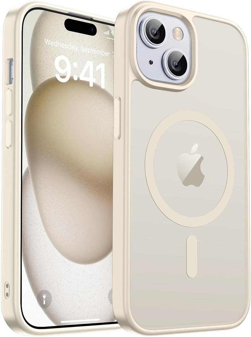 2 x zapica Magnetic for iPhone 15 Case & iPhone 14 Case, [Compatible with MagSafe] [Military Grade Drop Protection] Translucent Matte Shockproof Anti-Scratch Phone Cover, Antique White