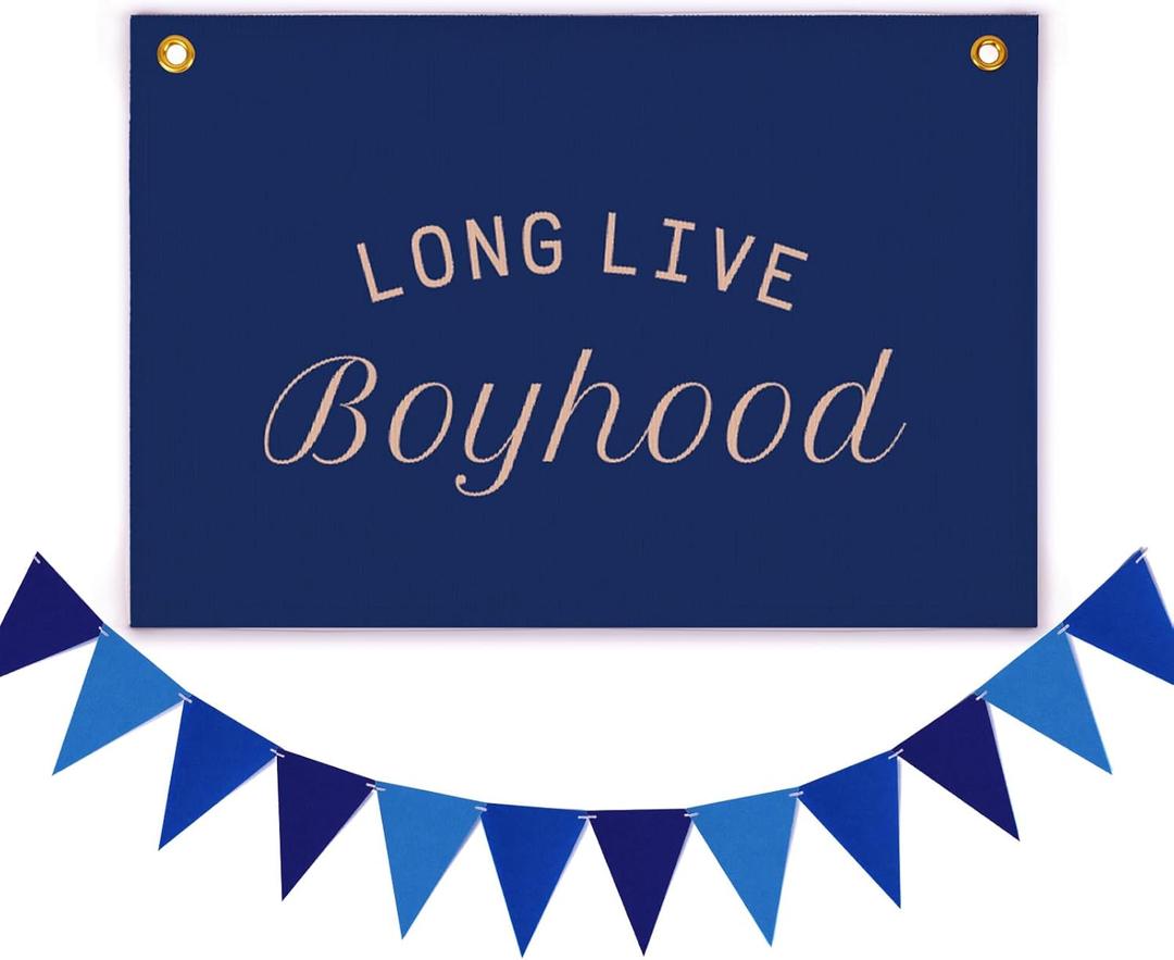 3 x Long Live Boyhood Canvas Banner Playroom Wall Decor -Vintage Wall Art Toddler Boys Room Trendy Wall Decor