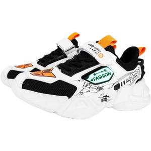 WZRUISEN Kid Boys Girls Lightweight Breathable Sneakers Strap Athletic Tennis Shoes for Running Walking, White 1 Big Kid