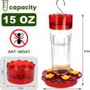 2 Pack Plastic Hummingbird Feeders for Outdoors Hanging Ant and Bee Proof,15 Ounces Red Hummingbird Feeder with 5 Feeding Ports and Perches, Built-in Ant Moat, Outside Garden Dcor (Plastic, 2)