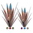 Jesokiibo  Tequila Sculpture Metal Agave Plant Home Decor Rustic Hand Painted Figurines Yard Decorations Lawn Ornaments（Multi-Color LED Solar Light Green） (Blue)