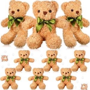 Zhanmai 9 Pieces Cute Bear Stuffed Animals 10 Inch Soft Plush Stuffed Bears Toy Gift Bulk with Bow Tie Kids Boys Girls Graduation Baby Shower Birthday Party Gift(Golden)