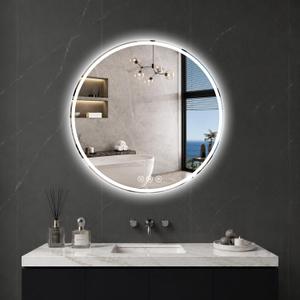 Round LED Bathroom Mirror, 24 Inch, HD Shatterproof Tempered Glass