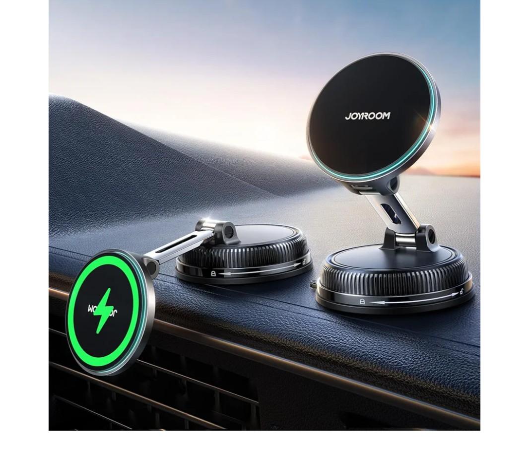 JOYROOM for Magsafe Car Mount Charger, 15W Faster Charging iPhone Wireless Car Charger, Vacuum & Gel 2-in-1 Strongest Suction Cup Phone Mount, Magsafe Car Mount for iPhone 17 16 15 14 13 12 Pro Max