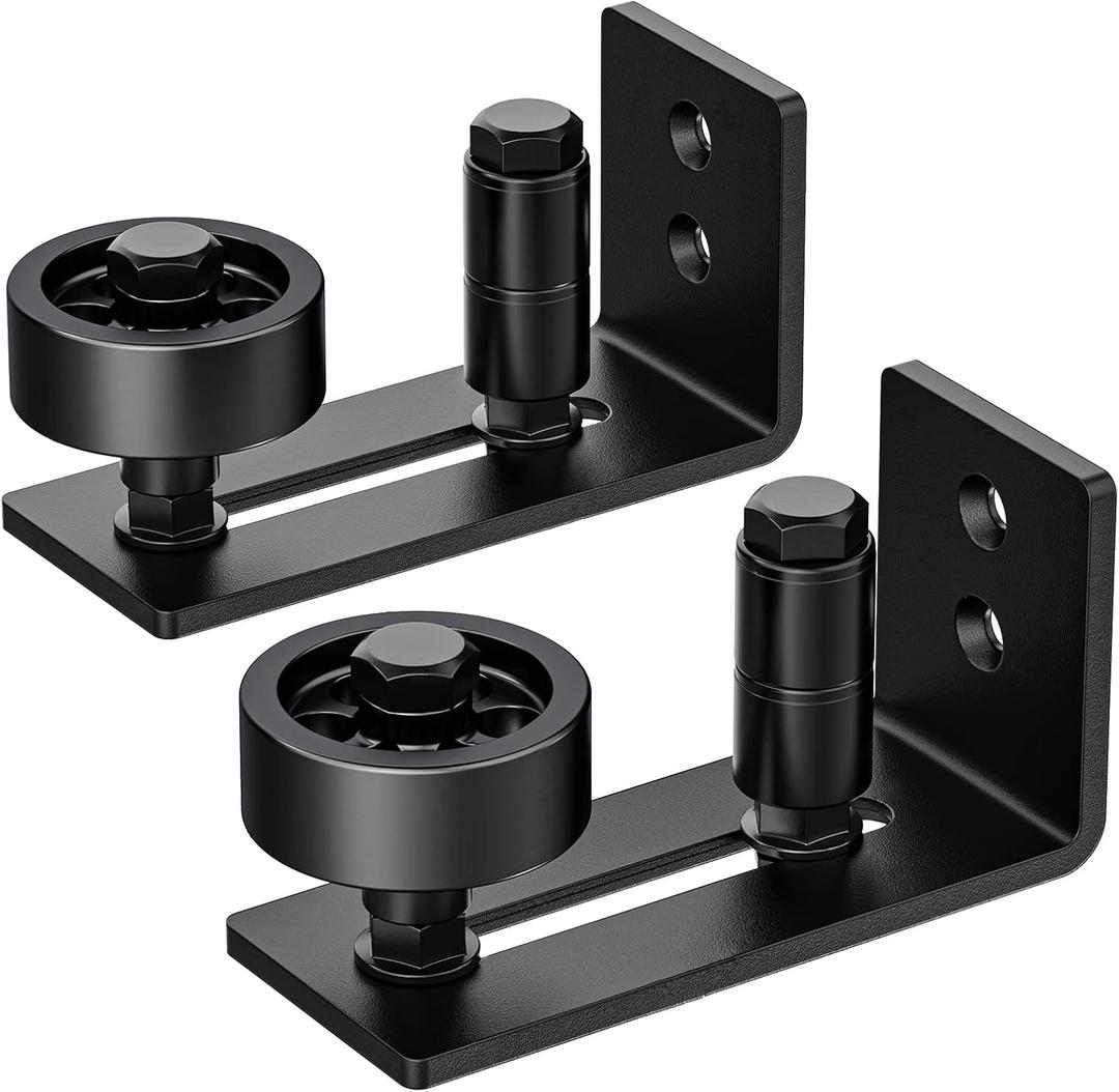 2 Pack Barn Door Floor Guide, Sliding Barn Door Bottom Guide, Adjustable Floor Guide Roller, Flush Bottom, Quiet, Black, Steel Frame, Easy to Install