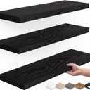 BAYKA Floating Shelves for Wall, Wall Mounted Rustic Wood Shelves for Bathroom, Bedroom, Living Room, Kitchen, Hanging Shelf for Books/Storage/Room Decor with 22lbs Capacity (Black, Set of 3, 15.7in) (15.7inches)
