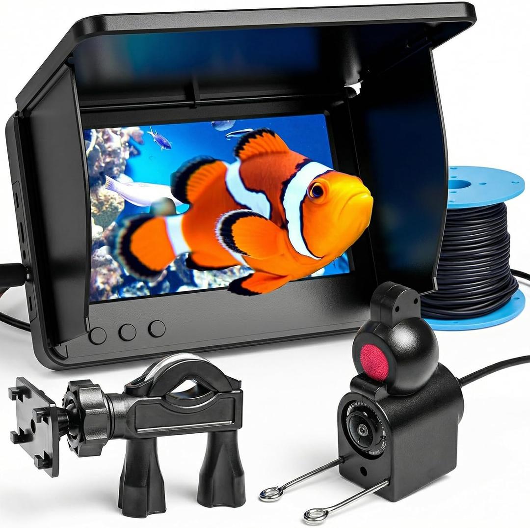 Underwater Fishing Camera with 5" IPS Monitor, 1000TVL, 178 Wide-Angle, IP68 Waterproof, 12 IR Night Vision, 98ft Cable, 8000mAh BatteryFish Finder Video System for Ice, Lake, River & Boat