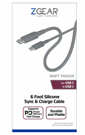 ZGEAR 6Ft Silicone Rubber Sync & Charger Cable For USB C to USB C