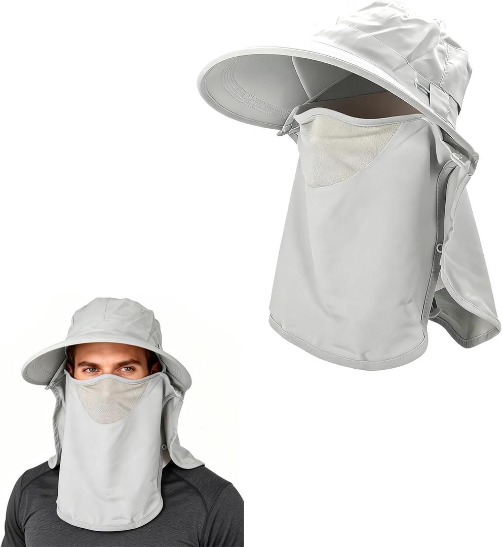 Sun Hat for Men Women UPF50+ Mesh Fishing Grey | Hat with Neck Flap Sun Protection Hat for Hiking Safari Fishing Beach Grey (Gray)