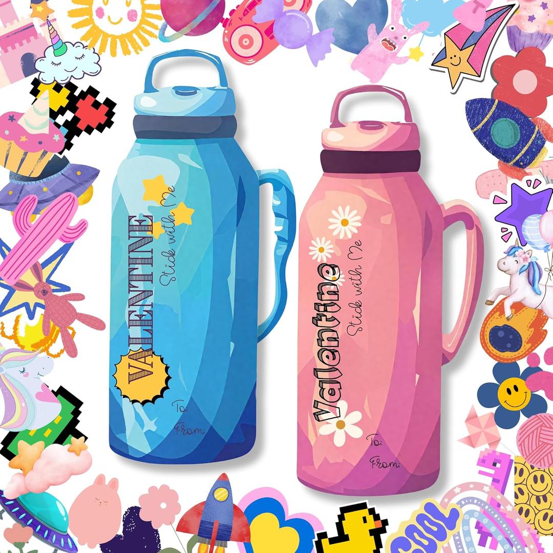 Valentines Day Cards for Kids School, 48 Kids Valentine Cards with 200 PCS Stickers, Fun Valentines Classroom Exchange for School, Valentines Party Favors (Blue)