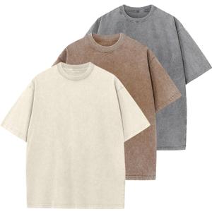 Men's Cotton T-Shirts Oversized Unisex Short Sleeves Casual Loose Wash Solid Basic Tee Tops (XX-Large, Beige+coffee+grey)