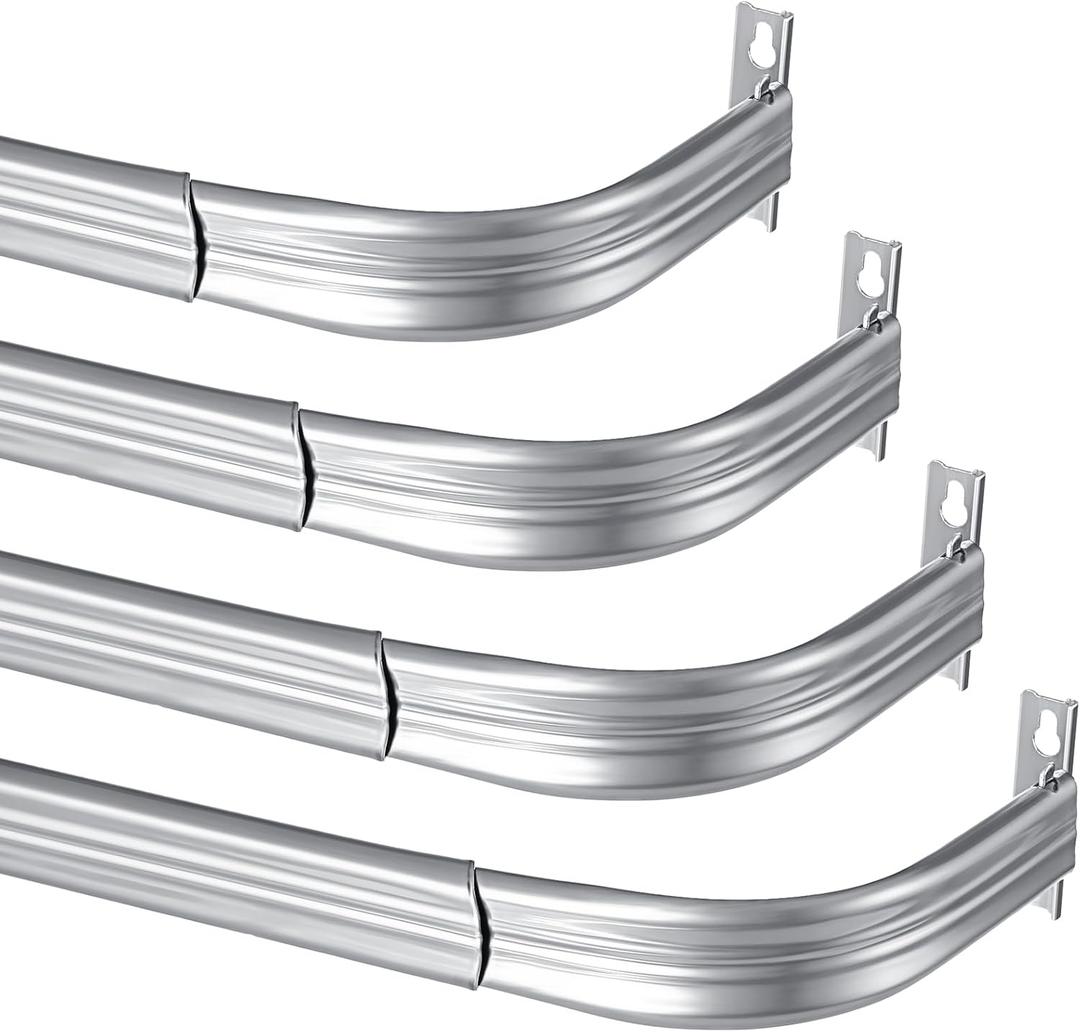 Wesiti 4 Packs Curtain Single Rods Bulk for Windows Adjustable Tension Rod for Door Kitchen Valance Sash Curtains, Bracket and Hardware Included(36-60 Inch,Silver)