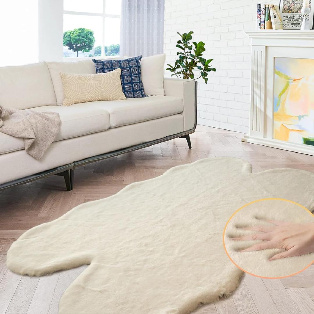 Light Brown Beige Fluffy Faux Fur Rugs for Bedroom Washable Furry Rug for Living Room Indoor Sheepskin Area Rugs 4x6 Nursery Rug