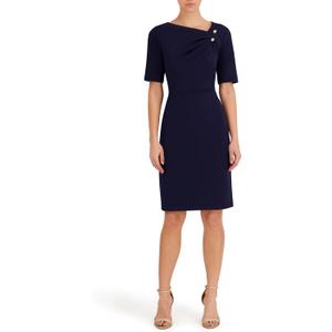 Anne Klein Women's Asymmetric Neckline Sheath Dress with Gold-Tone Button Detail 16