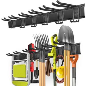 Garage Organization Wall Mount with 48 inches Rails and 6 Double-layer Hooks, Heavy Duty Garden Tool Rack, Hanging Storage Rack For Yard Tools, Shed (GS02)