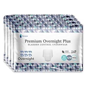 Because Overnight Absorbency Pull Ups - Adult Disposable Incontinence Underwear, Extra Absorbent Nighttime Briefs for Men and Women, White, Small/Medium, 80 Count (4 Packs of 20) (Small/Medium (80 Count))