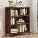 BON AUGURE Rustic Short Bookshelf, 3 Shelf Bookcase, Small Wood Low Book Cases/Shelves, Farmhouse Storage Tier Book Shelves for Home Office, Living Room, Small Space (Rustic Oak), 29.52W*12.59D*35.23H