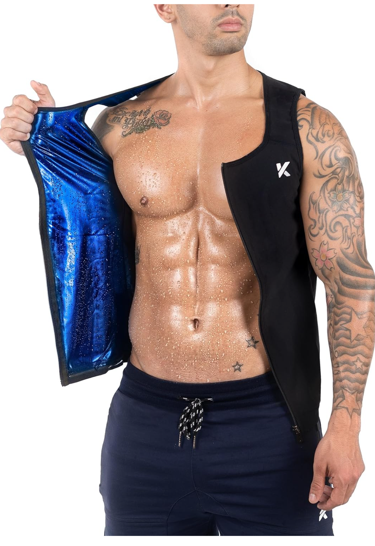 Kewlioo Men's Heat Trapping Zipper Sweat Enhancing Vest - Sauna Suit Shirt Compression Vest Shapewear Top for Gym Exercise L/XL
