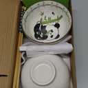 Cute Ceramic Rice Bowl Set with Bamboo Design and Chopsticks Set of 2