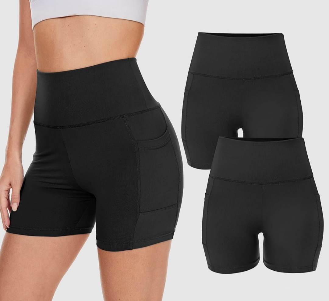 2 Pack High Waisted Biker Shorts for Women – 3"/ 5"/ 8" Black Workout Yoga Compression Novelty Shorts for Running L - XL