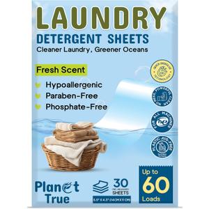 Eco-Friendly Laundry Detergent Sheets  60 Loads (30 Sheets) Fresh Scent  Concentrated, Quick-Dissolve, Travel-Friendly & Hypoallergenic  No Phosphate, Bleach or Dyes (30 Count (Pack of 1))