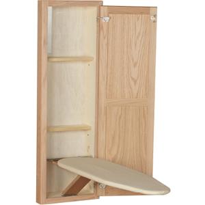 Household Essentials Ironing Board Cabinet, In-Wall Recessed Ironing Board Cabinet with Storage Shelves, Unfinished Wood, Oak