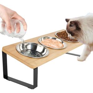 Elevated Cat Bowls with 3 Stainless Steel, 15 Tilted Raised Cat Bowl Set, for Indoor Cats for Small Cats and Puppies Pet Bowls with Stand