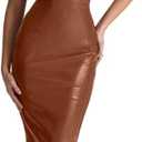 XLLAIS Women's Faux PU Leather Bodycon Maxi Dress Sexy Boatneck Tank Long Dresses (Brown) XL