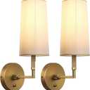Phansthy Wall Sconces Sets of 2, Retro Industrial Wall Lamps with Switch, Bathroom Vanity Sconces Wall Lighting with White Fabric Shade for Bedroom Living Room Corridor Kitchen (Antique 2 Pack)