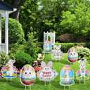 8 Pcs Easter Yard Decorations Outdoor,Easter Egg Decorations for Outside,Bunny Yard Sign with Stakes,Easters Party decor,Outdoor lawn decor Egg and bunny