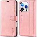 TUCCH Wallet Case for iPhone 16 Pro, [TPU Shockproof Inner Shell] PU Leather [RFID Blocking] 4 Credit Card Holder Magnetic Kickstand Flip Cover Compatible with iPhone 16 Pro 5G, Rose Gold