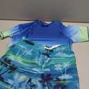 Boys Rash Guard Swimsuits Set for Boys Short Sleeve Swim Shirts with Trunks 2 Piece Quick Dry Swim Set (3-4T, Navy Green Palm), 11/12