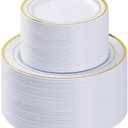 BESTVIP 200PCS Gold Plastic Plate, Disposable Party Plates with 100 Dinner Plates and 100 Dessert Plates, Plastic Plates for Party, Wedding and Birthday