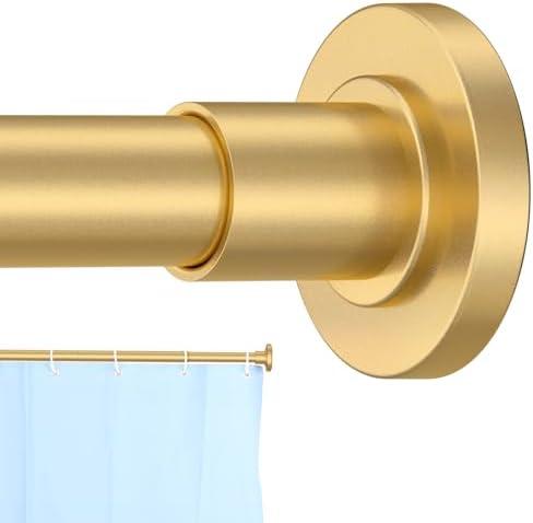 CorkLatta Gold Shower Curtain Rod 31 to 80 Inch,1 Inch Diameter Adjustable Spring Tension Stainless Steel Telescoping Rod,Easy Install,No Rust