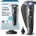 Philips Norelco Shaver 7300, Rechargeable Wet & Dry Electric Shaver with SenseIQ Technology, Pop-up Trimmer, Charging Stand, Click-on Nose Trimmer, & Travel Case, S7887/92 (Shaver 7300 + Charge Stand/Nose Trimmer/Case, Dark Chrome)
