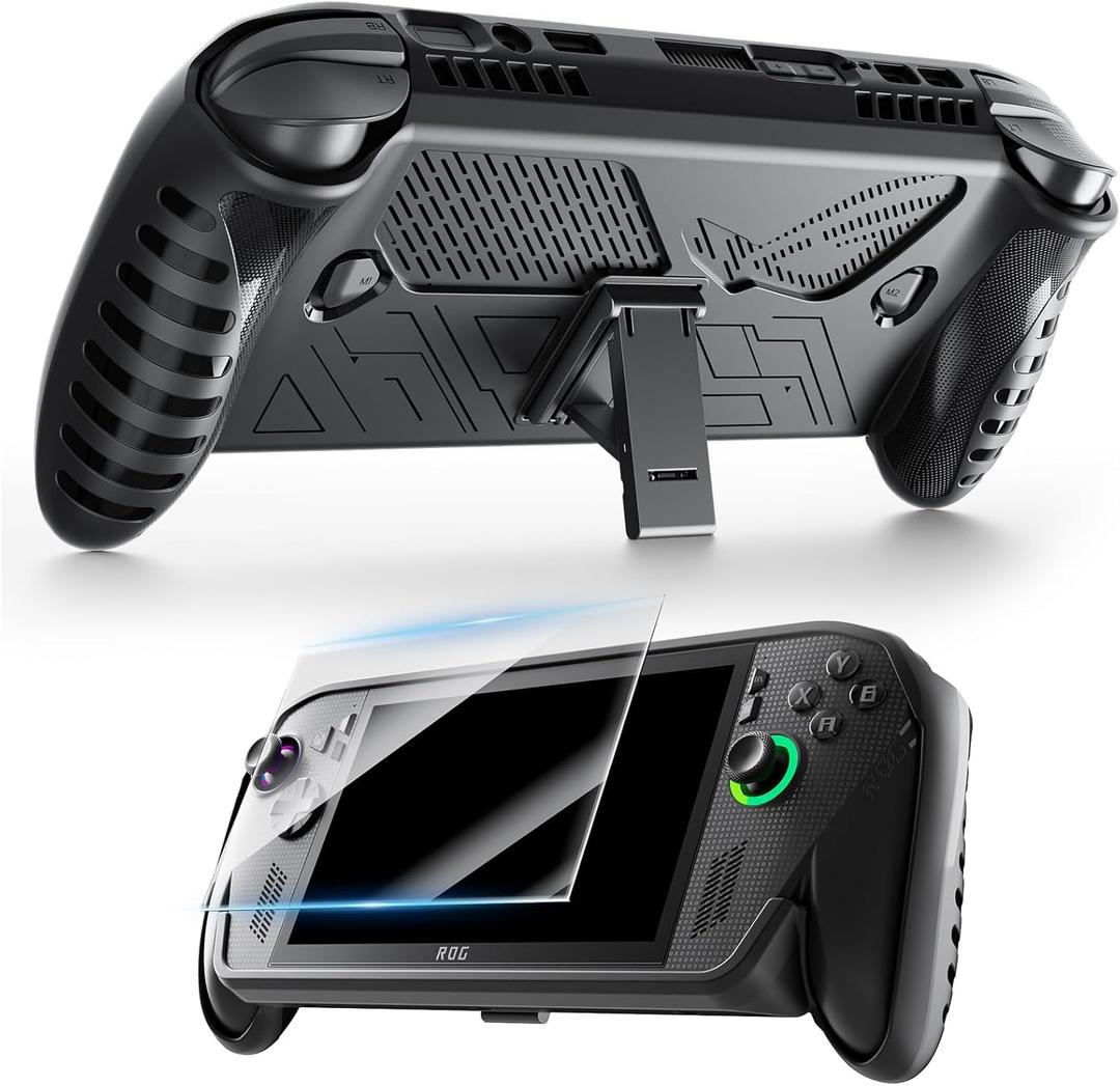 Case for ROG Xbox Ally X, Protective TPU Cover for ROG Ally X with Heat Dissipation, Built-in Stand, Scratch & Drop Resistant, Full Access Ports, Easy Install, 9H Tempered Glass Screen Protectors