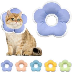 Cat Cone Collar Soft, Waterproof Cats Cones to Stop Licking After Surgery, Adjustable Soft Elizabeth Cats Collars for Wound Healing, Flower Shape Cat Recovery Collar (Purple, Small)