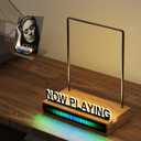 Now Playing Vinyl Record Stand, Light Up Vinyl Record Display Stand with RGB Sound Control Pickup Rhythm Lights Bar, Warm White Light with Fingerprint-Proof Acrylic Letters