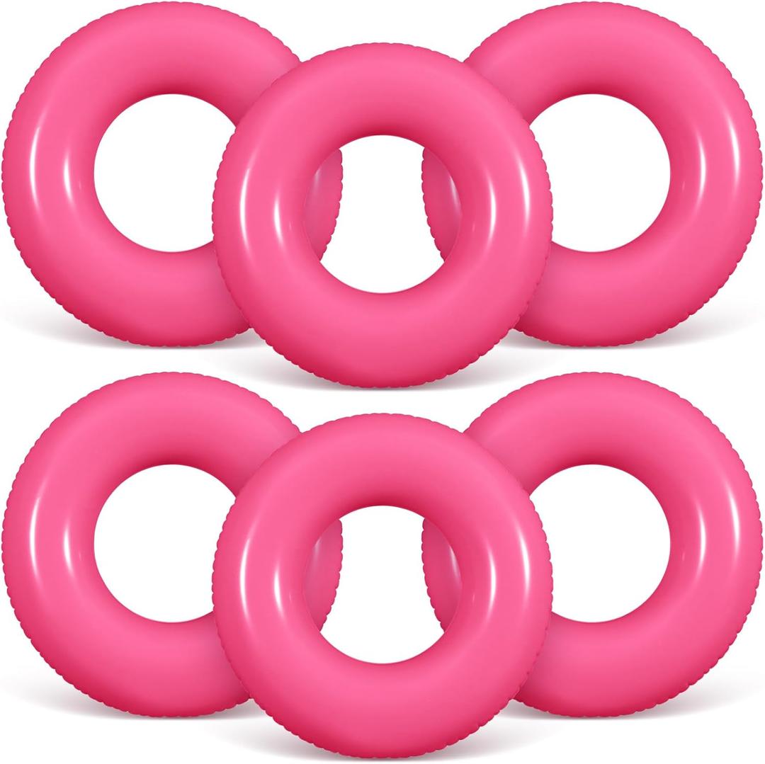 6 Pcs Inflatable Pool Floats 24 Inches Swim Tube Bulk Swimming Ring Pool Floaties for Beach Party Decorations Women and Men River Lake Summer Vacation Holiday (Rose Pink)