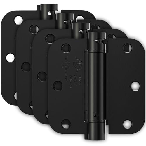 Bubxo 4 Pack Self Closing Door Hinges, Spring Hinges Self Closing 3.5 Inch with 5/8'' Radius Corners, Adjustable Tension for Garage, Front, Back Door, UL Listed, Left and Right Hand, Matte Black, Set of 2