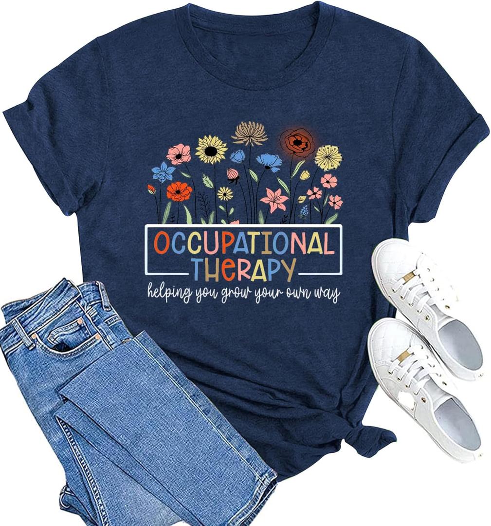 MAIHUN Occupational Therapy Shirt for Women Occupational Therapist Tshirt OT Month Gift Tee Top (Blue, XXL)