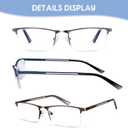 KONHAGO Blue Light Blocking Reading Glasses for Men, Half Frame Metal Readers Spring Hinge Eyeglasses Anti Eyestrain/Glare/UV